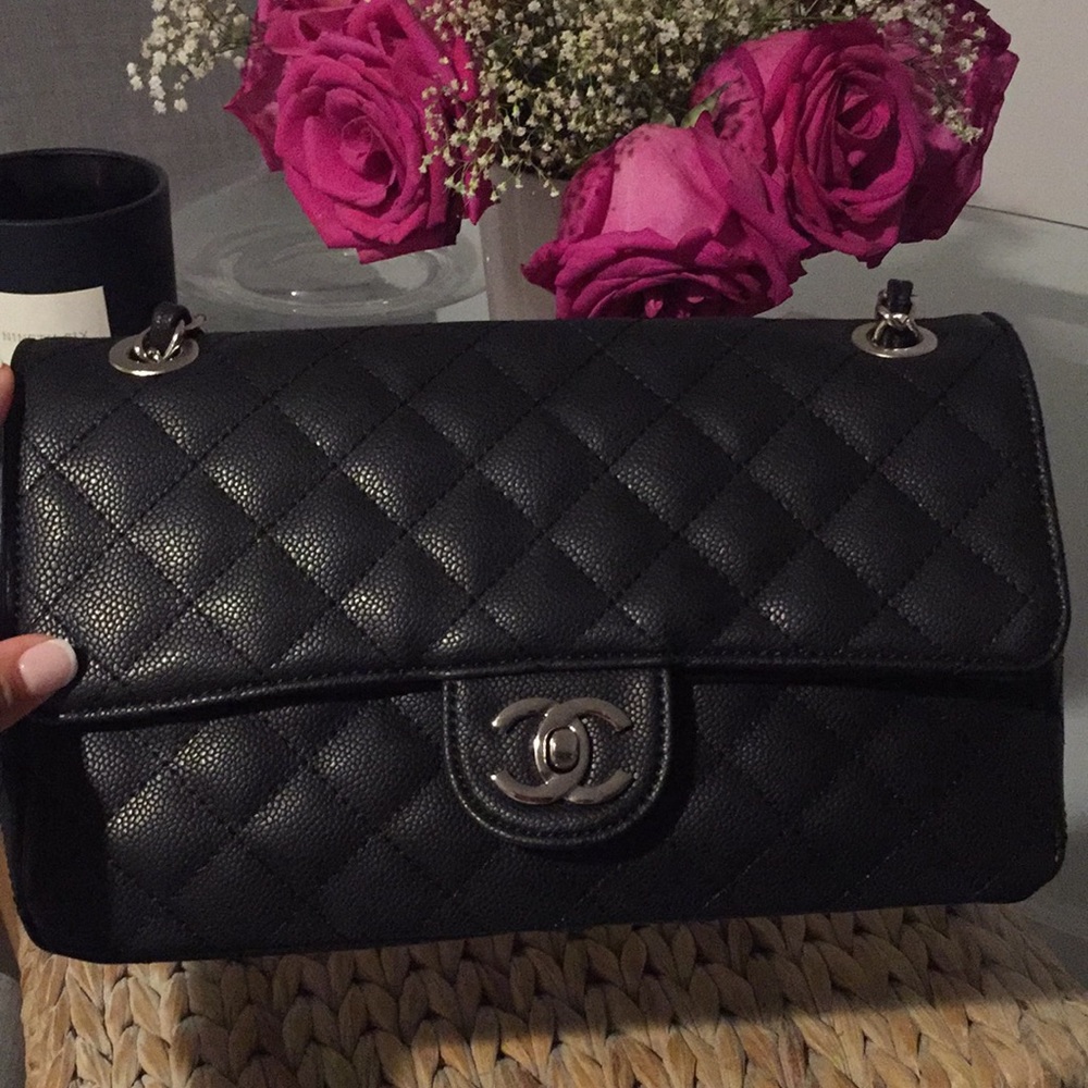 Gorgeous Black leather quilted caviar bag !!!